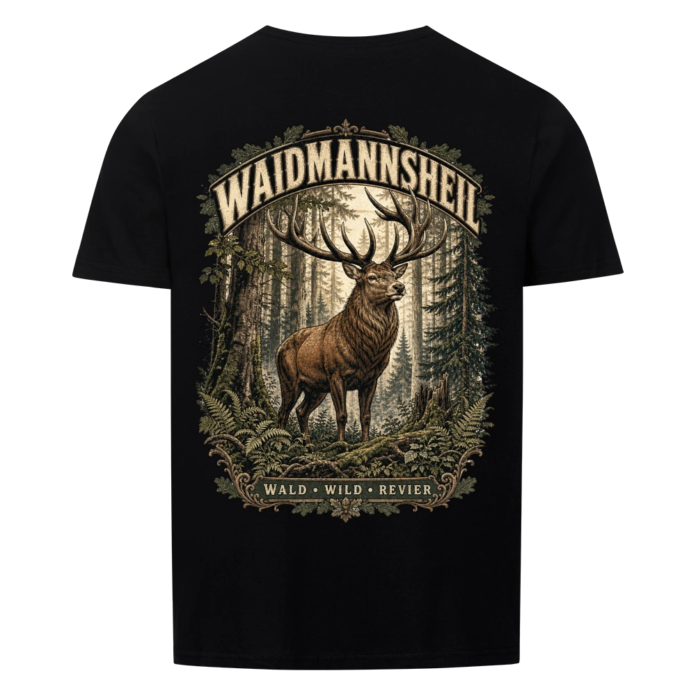Waidmannsheil – Jäger T-Shirt mit Hirsch Backprint