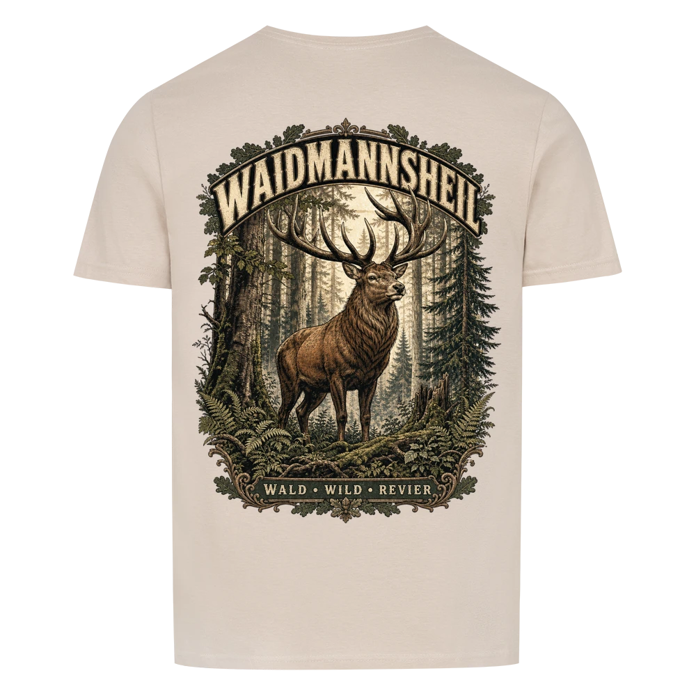 Waidmannsheil – Jäger T-Shirt mit Hirsch Backprint