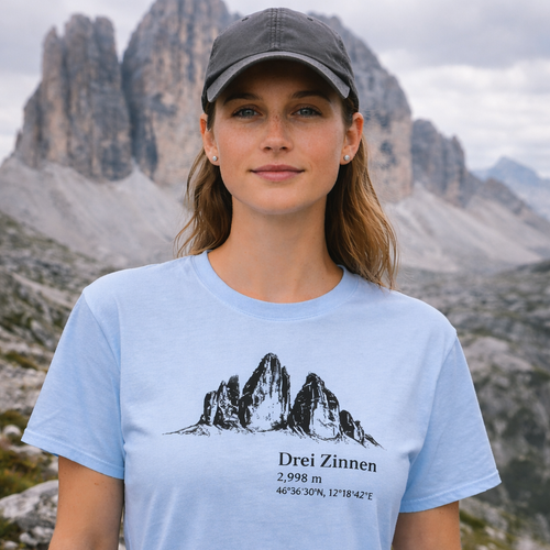 Outdoor Mountain Shirt – Drei Zinnen Alps Hiking Tee – Three Peaks Graphic Shirt – Nature Lover Gift