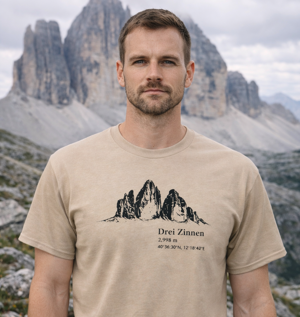 Outdoor Mountain Shirt – Drei Zinnen Alps Hiking Tee – Three Peaks Graphic Shirt – Nature Lover Gift
