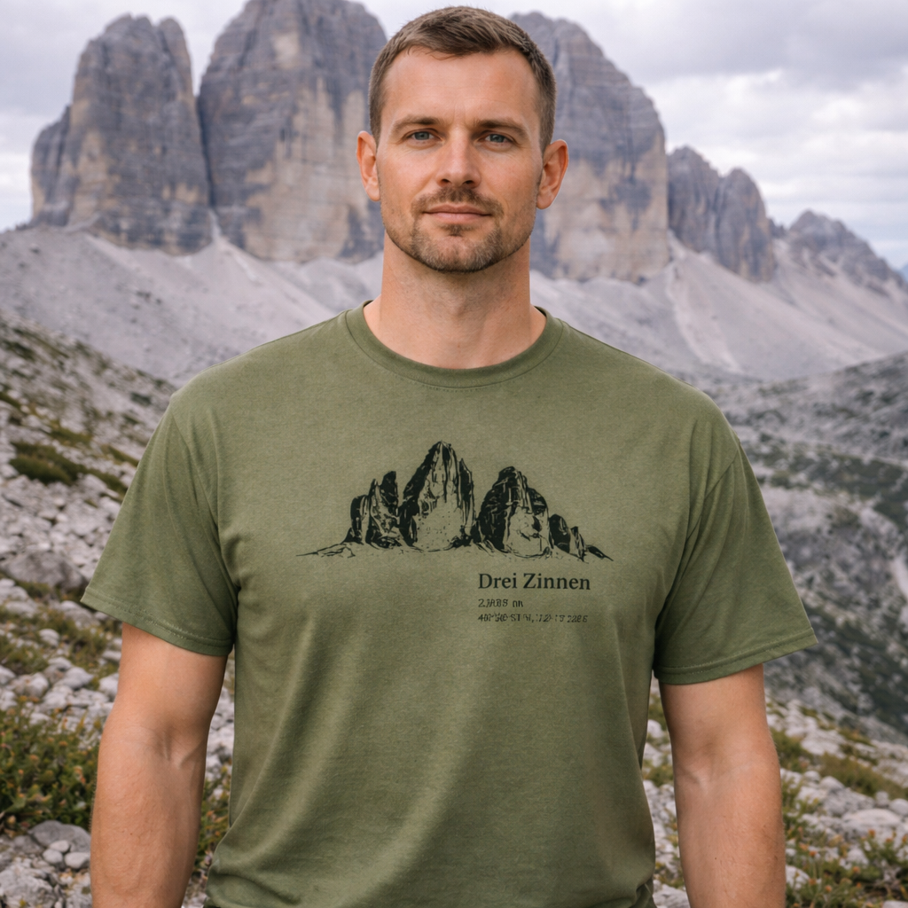 Outdoor Mountain Shirt – Drei Zinnen Alps Hiking Tee – Three Peaks Graphic Shirt – Nature Lover Gift