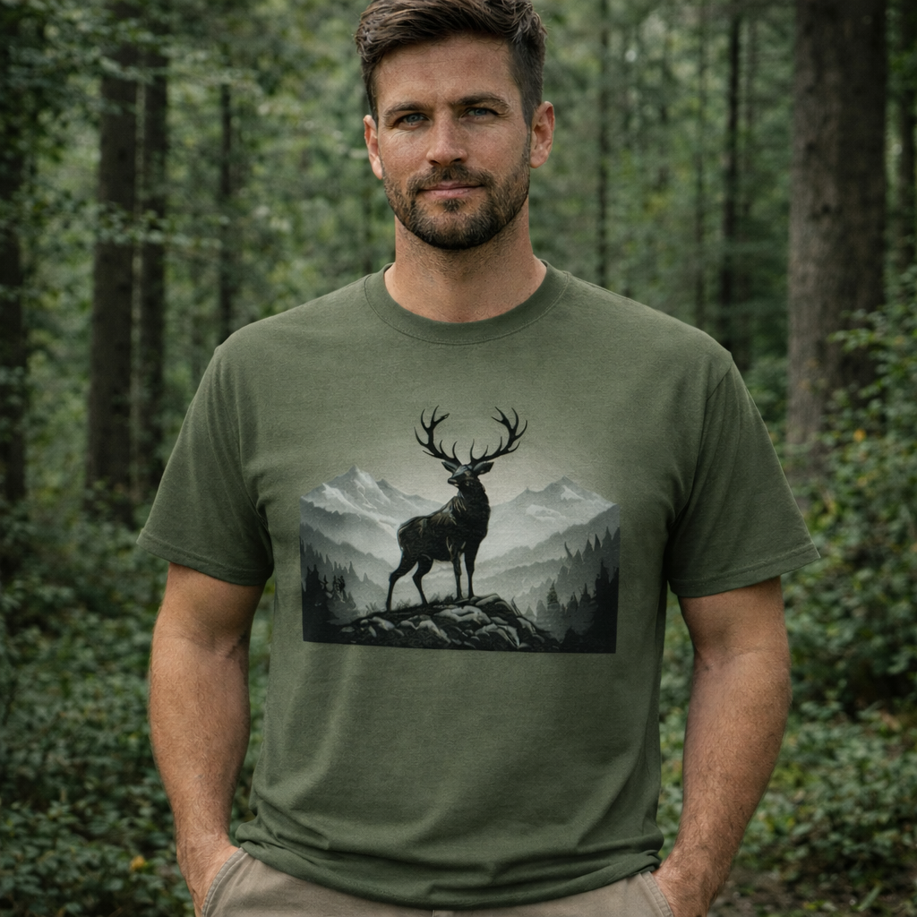 Jäger T-Shirt Herren – Hirsch im Wald | Jagd Shirt & Geschenk für Jäger