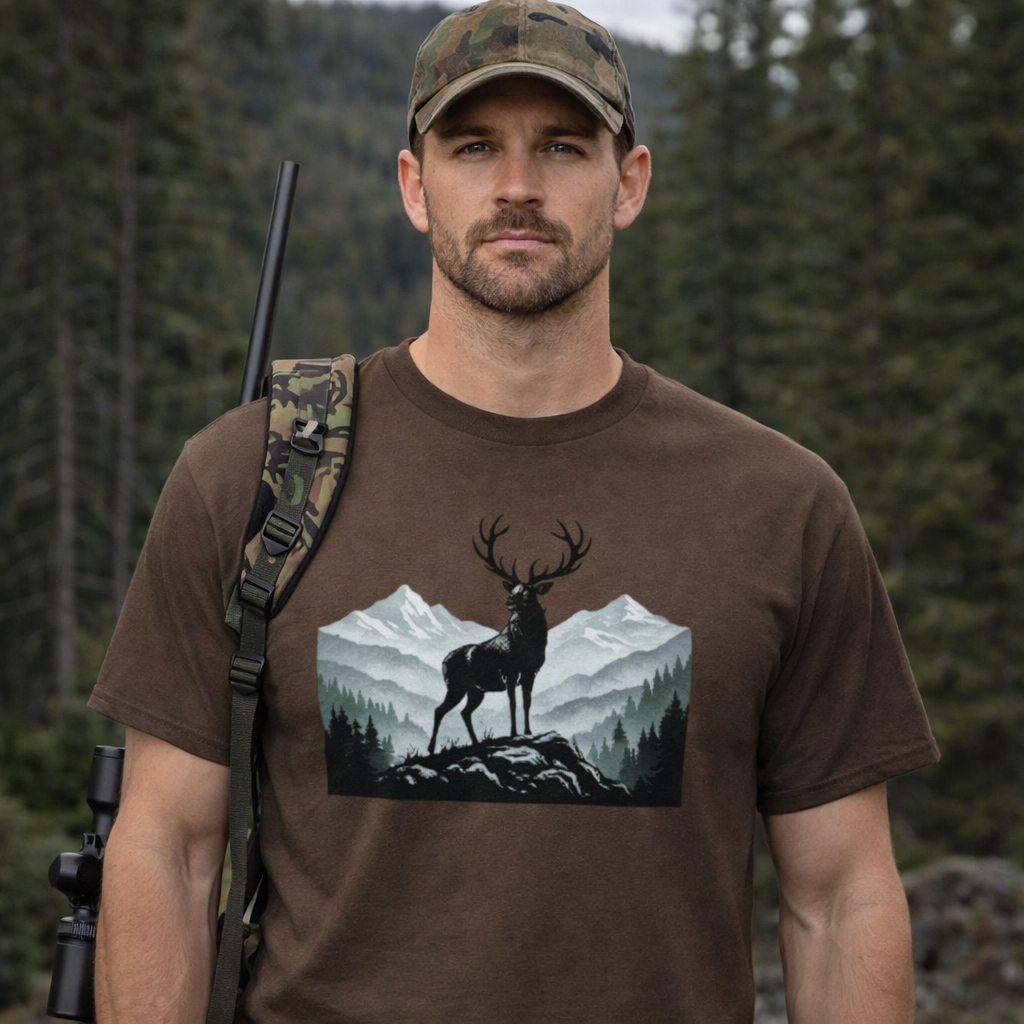 Jagd T-Shirt – Outdoor Jäger Shirt mit Hirsch & Bergmotiv | Nature Style