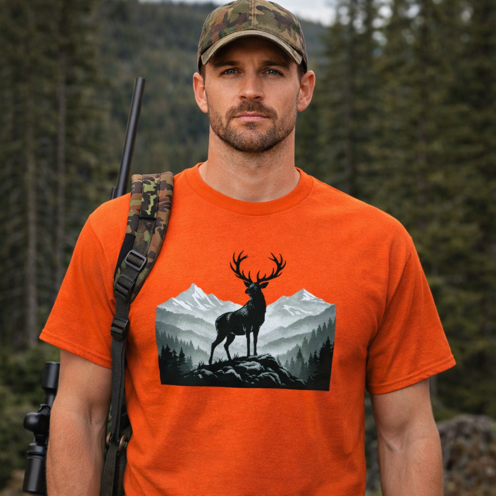 Jagd T-Shirt – Outdoor Jäger Shirt mit Hirsch & Bergmotiv | Nature Style