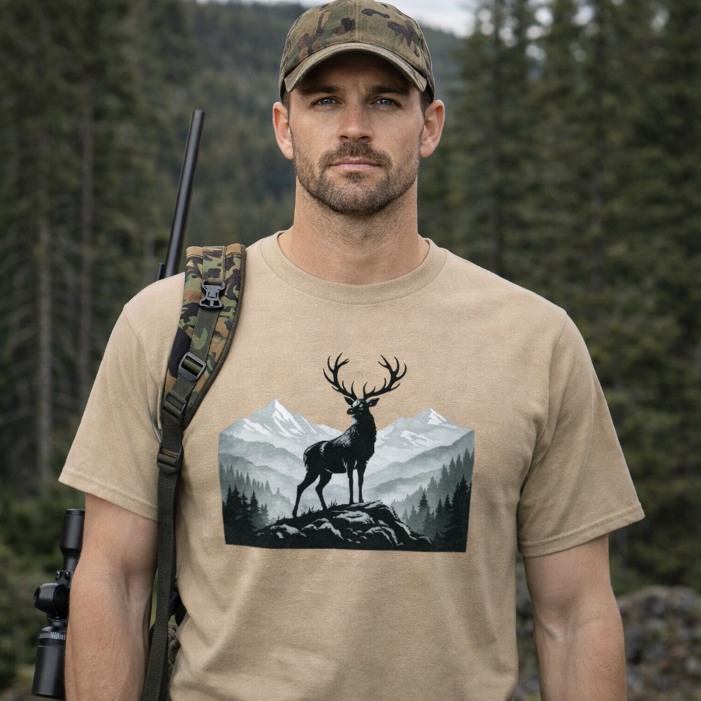 Jagd T-Shirt – Outdoor Jäger Shirt mit Hirsch & Bergmotiv | Nature Style