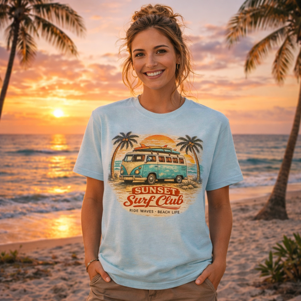 Vintage Surf Club T-Shirt – Retro Surf Van Beach Shirt – California Summer Tee