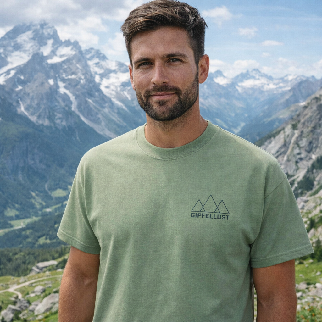 Unisex Baumwoll T-Shirt – Mountain Line Art Logo – Outdoor & Hiking Style