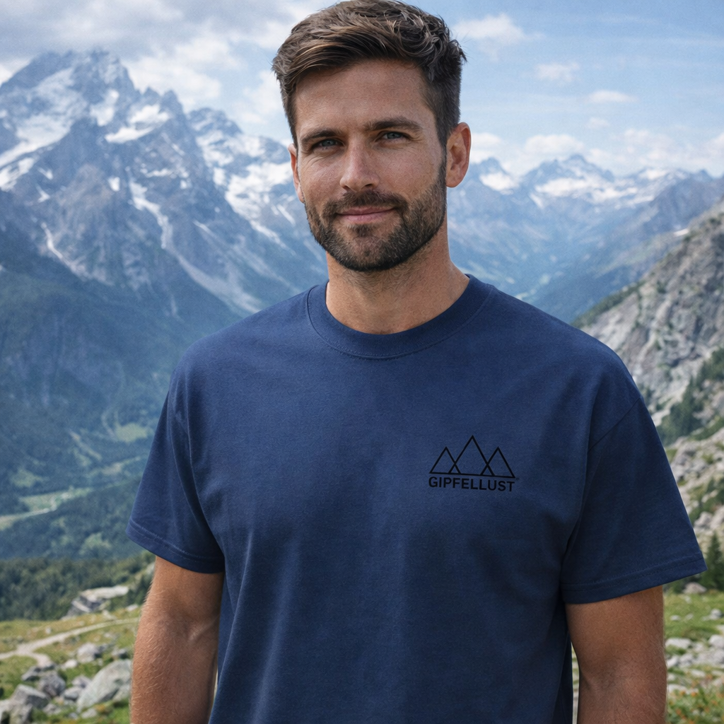 Unisex Baumwoll T-Shirt – Mountain Line Art Logo – Outdoor & Hiking Style
