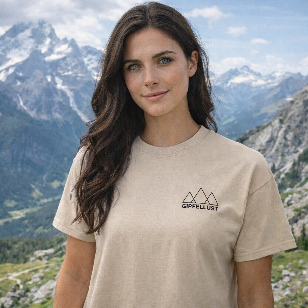 Unisex Baumwoll T-Shirt – Mountain Line Art Logo – Outdoor & Hiking Style
