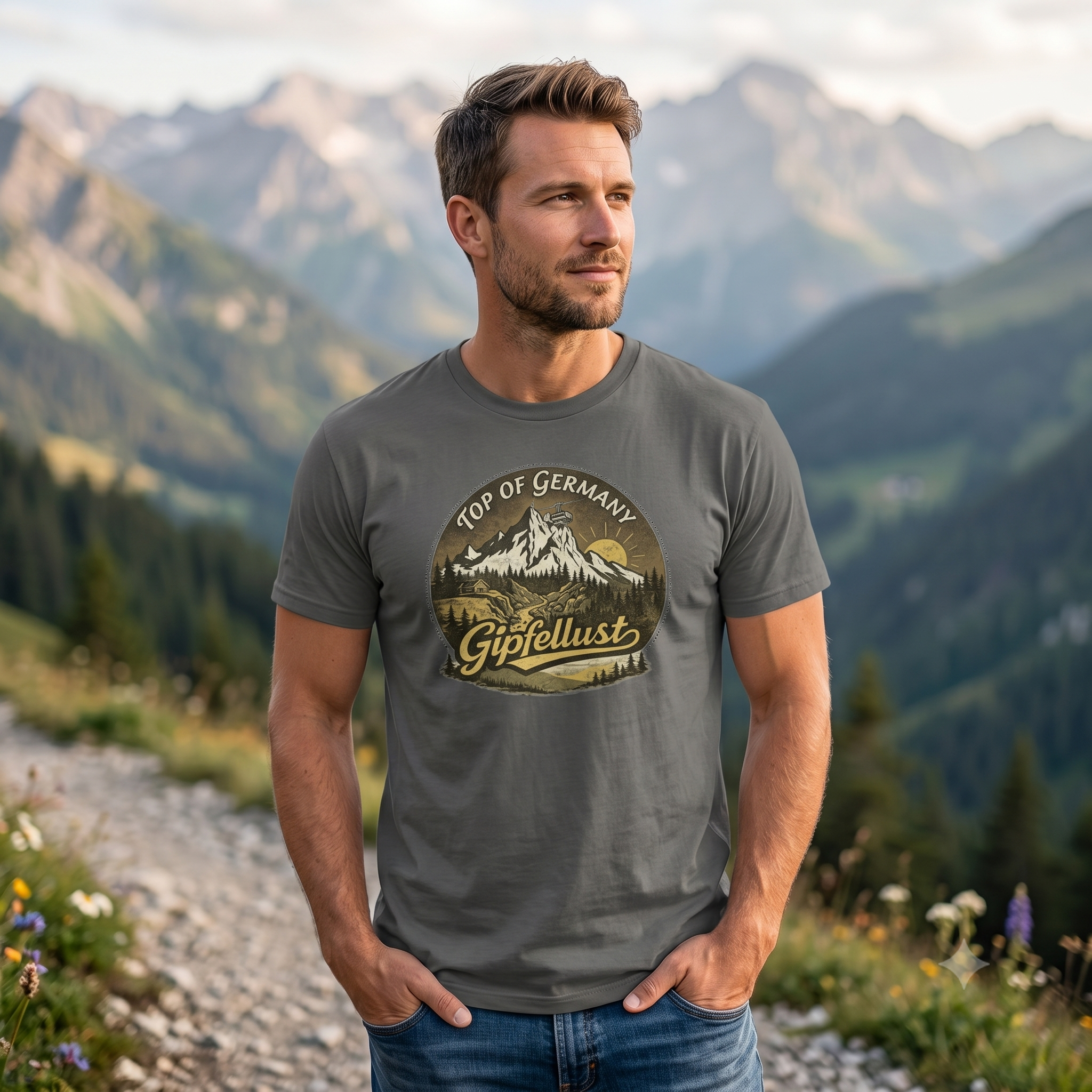 Gipfellust Zugspitze Retro T-Shirt | Top of Germany Vintage Wander Tee