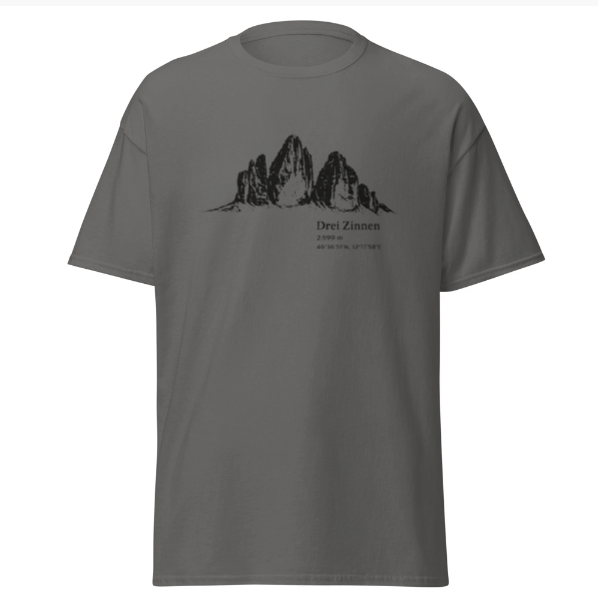Outdoor Mountain Shirt – Drei Zinnen Alps Hiking Tee – Three Peaks Graphic Shirt – Nature Lover Gift