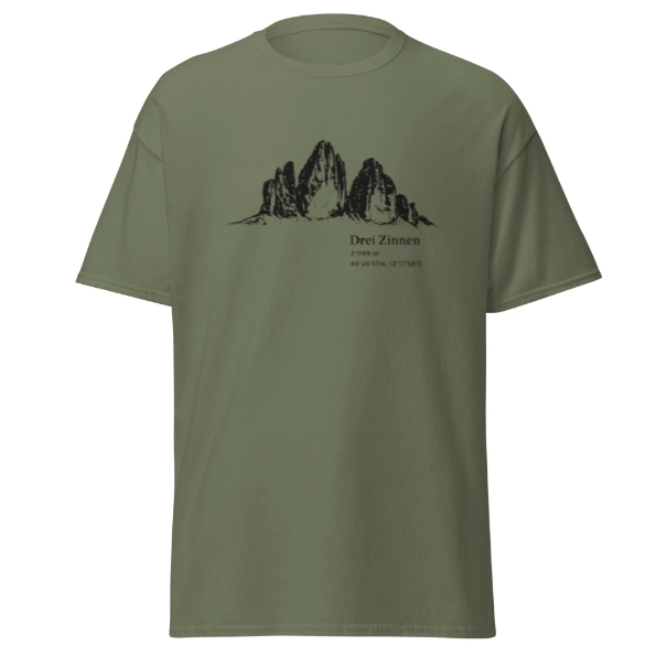 Outdoor Mountain Shirt – Drei Zinnen Alps Hiking Tee – Three Peaks Graphic Shirt – Nature Lover Gift