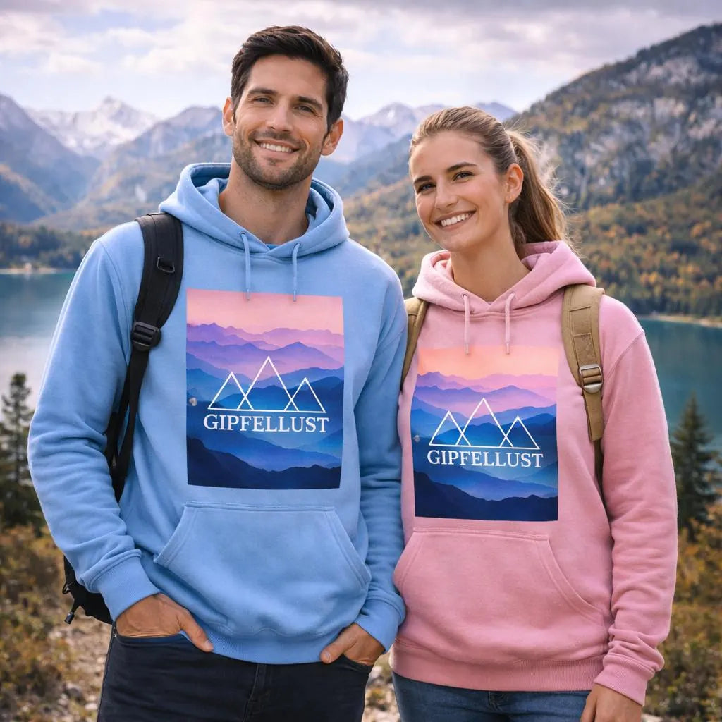Mountain Hoodie Unisex – Bergmotiv Kapuzenpullover – Sunset Berge Design – Outdoor Hiking Hoodie – Geschenk für Wanderer | Gipfellust